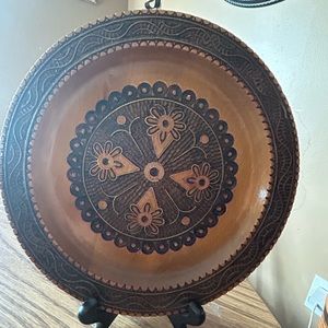 Decorative wood  carved plate -  10.5" round